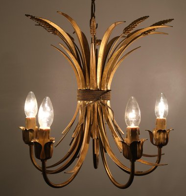 Gilded Brass Wheat Sheaf Chandeliers, Italy, 1970s, Set of 2-GCG-1817489