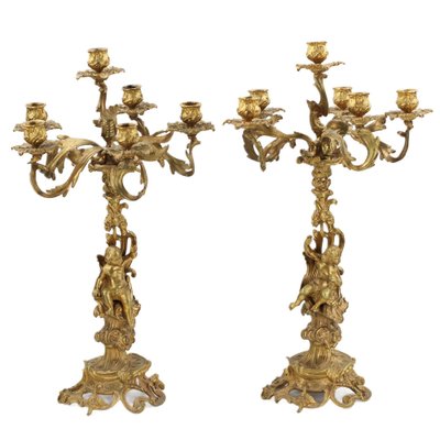 Gilded Bronze Candelabras, 19th Century, Set of 2-WMV-1767179