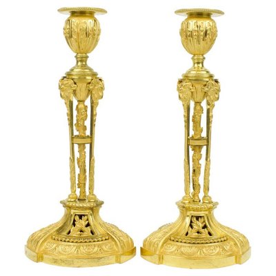 Gilded Bronze Louis XVI Candleholders, Set of 2-KMT-1168599