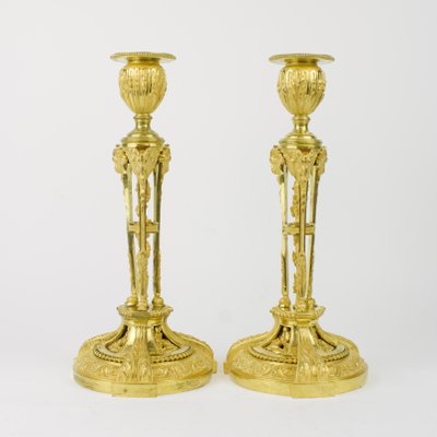 Gilded Bronze Louis XVI Candleholders, Set of 2-KMT-1168599