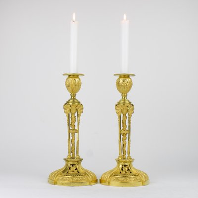 Gilded Bronze Louis XVI Candleholders, Set of 2-KMT-1168599