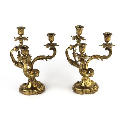 Gilded Bronze Rocaille Candelabras, Set of 2-WMV-1129333