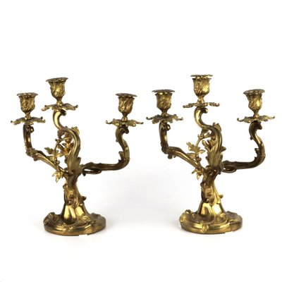 Gilded Bronze Rocaille Candelabras, Set of 2-WMV-1129333