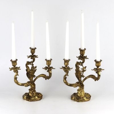 Gilded Bronze Rocaille Candelabras, Set of 2-WMV-1129333