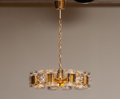 Gilded Chandelier with Ten Candlesticks and Five Screw Bulbs from Orrefors, 1970s-JE-869393