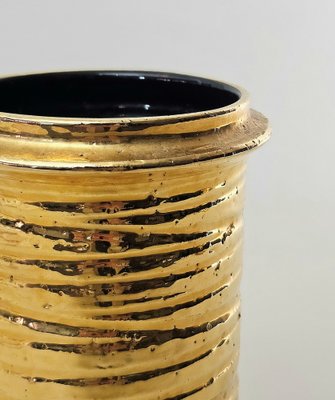 Gilded Glazed Ceramic Vase and Pocket Emptier, Italy, 1960s, Set of 2-ZST-1822099