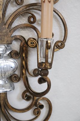 Gilded Iron and Crystal Sconces attributed to Maison Baguès, 1950s, Set of 2-DCO-2033892