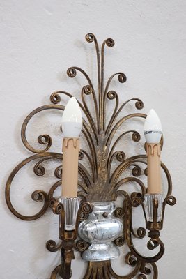 Gilded Iron and Crystal Sconces attributed to Maison Baguès, 1950s, Set of 2-DCO-2033892