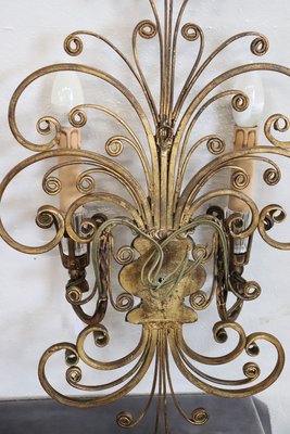 Gilded Iron and Crystal Sconces attributed to Maison Baguès, 1950s, Set of 2-DCO-2033892