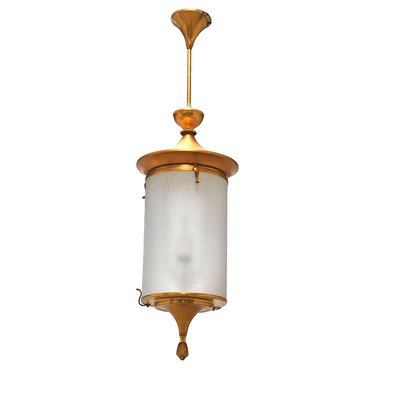 Gilded Metal and Golden Glass Lantern Ceiling Lamp by Lumi, 1950s-JQO-620990