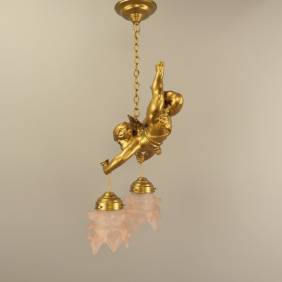 Gilded Metal Angel Figure Ceiling Light, 1910s-KDB-2041974