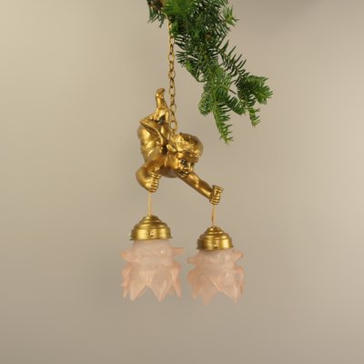 Gilded Metal Angel Figure Ceiling Light, 1910s-KDB-2041974