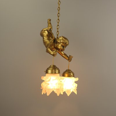 Gilded Metal Angel Figure Ceiling Light, 1910s-KDB-2041974