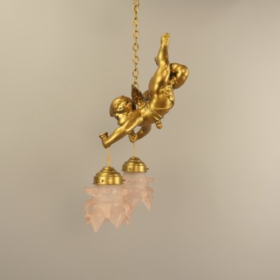 Gilded Metal Angel Figure Ceiling Light, 1910s-KDB-2041974