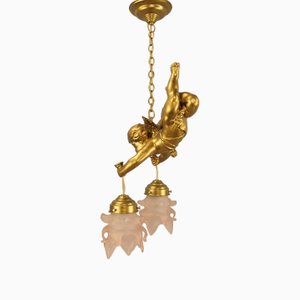 Gilded Metal Angel Figure Ceiling Light, 1910s-KDB-2041974