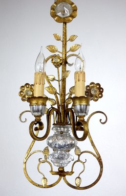 Gilded Metal & Crystal Wall Lamps from Maison Bagues, 1960s, Set of 2-NGU-1786875