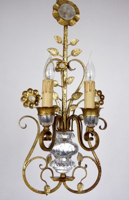 Gilded Metal & Crystal Wall Lamps from Maison Bagues, 1960s, Set of 2-NGU-1786875