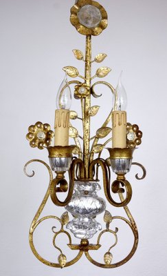 Gilded Metal & Crystal Wall Lamps from Maison Bagues, 1960s, Set of 2-NGU-1786875