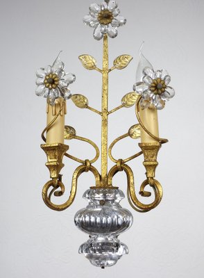 Gilded Metal & Crystal Wall Lamps from Maison Bagues, 1960s, Set of 2-NGU-1786880