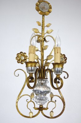 Gilded Metal & Crystal Wall Lamps from Maison Bagues, 1960s, Set of 2-NGU-1786875