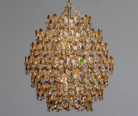 Gilded Spherical Chandelier with Clear Faceted Crystals from Palwa, 1970s-JE-987809