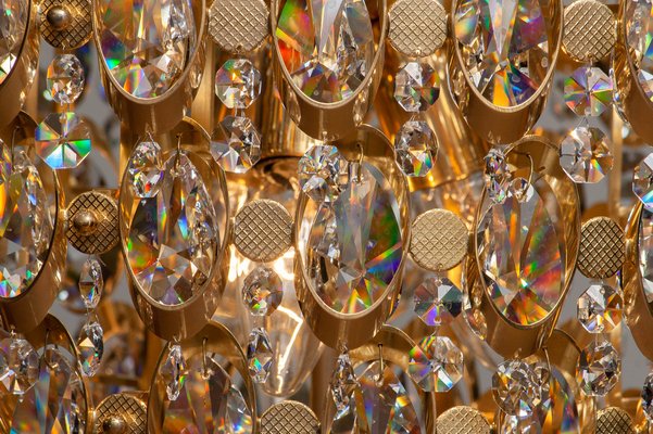 Gilded Spherical Chandelier with Clear Faceted Crystals from Palwa, 1970s-JE-987809