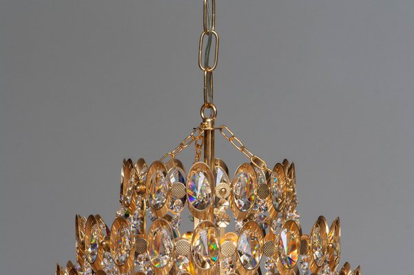 Gilded Spherical Chandelier with Clear Faceted Crystals from Palwa, 1970s-JE-987809