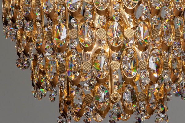 Gilded Spherical Chandelier with Clear Faceted Crystals from Palwa, 1970s-JE-987809