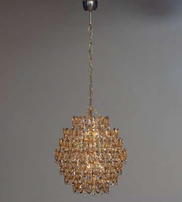 Gilded Spherical Chandelier with Clear Faceted Crystals from Palwa, 1970s-JE-987809