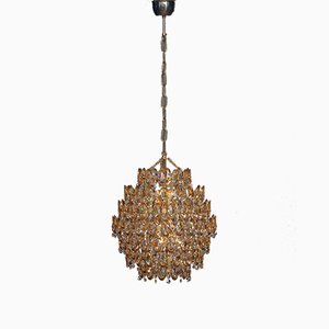 Gilded Spherical Chandelier with Clear Faceted Crystals from Palwa, 1970s-JE-987809