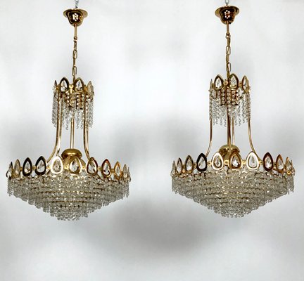 Gilt and Crystal Chandeliers from Sciolari, 1970s, Set of 2-OT-996669