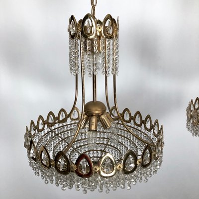 Gilt and Crystal Chandeliers from Sciolari, 1970s, Set of 2-OT-996669