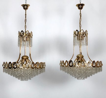 Gilt and Crystal Chandeliers from Sciolari, 1970s, Set of 2-OT-996669