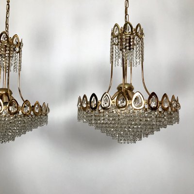 Gilt and Crystal Chandeliers from Sciolari, 1970s, Set of 2-OT-996669