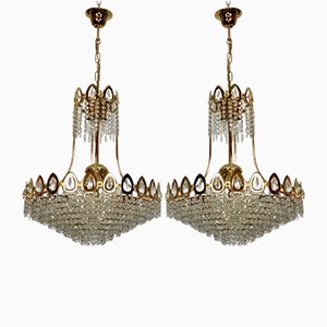 Gilt and Crystal Chandeliers from Sciolari, 1970s, Set of 2-OT-996669