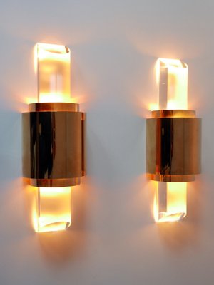 Gilt Brass & Acrylic Glass Wall Lights, Germany, 1980s, Set of 2-WPT-1746256