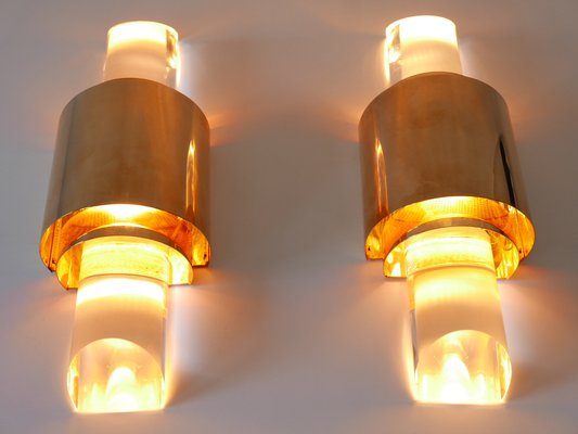 Gilt Brass & Acrylic Glass Wall Lights, Germany, 1980s, Set of 2-WPT-1746256