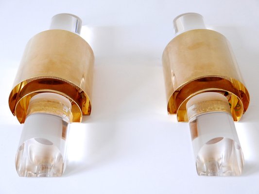 Gilt Brass & Acrylic Glass Wall Lights, Germany, 1980s, Set of 2-WPT-1746256