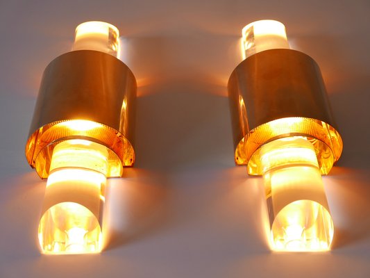 Gilt Brass & Acrylic Glass Wall Lights, Germany, 1980s, Set of 2-WPT-1746256