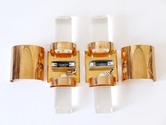 Gilt Brass & Acrylic Glass Wall Lights, Germany, 1980s, Set of 2-WPT-1746256