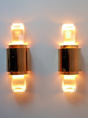 Gilt Brass & Acrylic Glass Wall Lights, Germany, 1980s, Set of 2-WPT-1746256