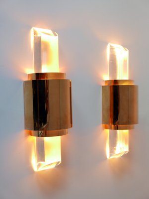 Gilt Brass & Acrylic Glass Wall Lights, Germany, 1980s, Set of 2-WPT-1746256