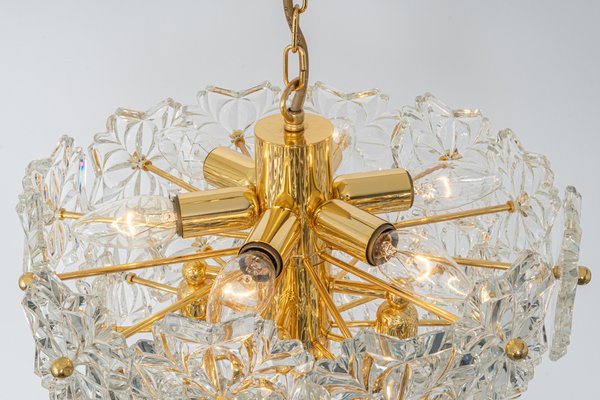 Gilt Brass and Crystal Glass Chandelier, Germany, 1970s-UGR-1085423