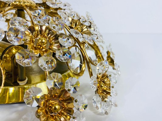 Gilt Brass and Crystal Glass Flush Mount from Palwa, Germany, 1970s-PUK-808067