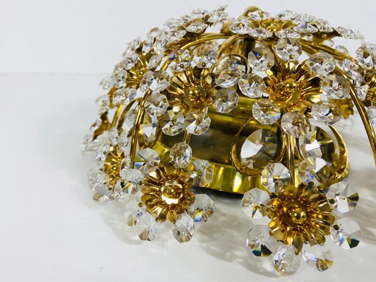 Gilt Brass and Crystal Glass Flush Mount from Palwa, Germany, 1970s-PUK-808067