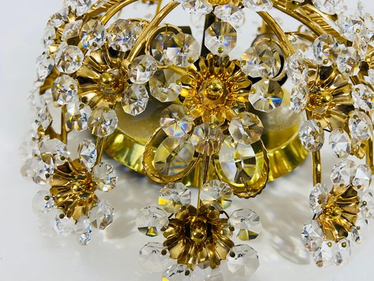 Gilt Brass and Crystal Glass Flush Mount from Palwa, Germany, 1970s-PUK-808067