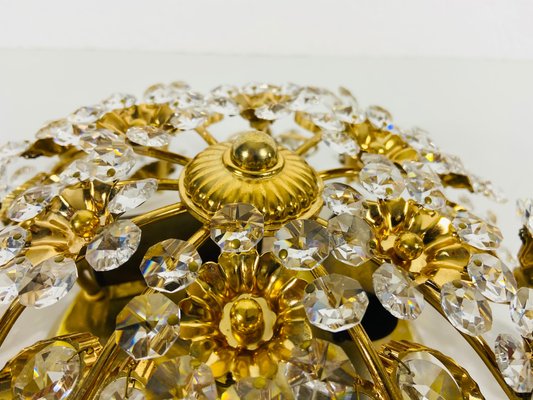 Gilt Brass and Crystal Glass Flush Mount from Palwa, Germany, 1970s-PUK-808067