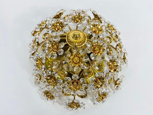 Gilt Brass and Crystal Glass Flush Mount from Palwa, Germany, 1970s-PUK-808067