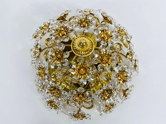 Gilt Brass and Crystal Glass Flush Mount from Palwa, Germany, 1970s-PUK-808067