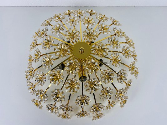 Gilt Brass and Crystal Glass Flush Mount from Palwa, Germany, 1970s-PUK-983728